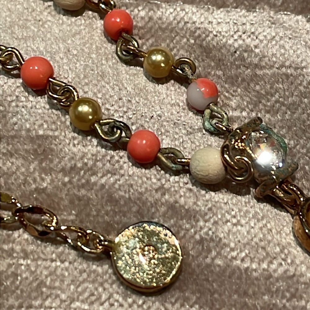 Vintage Givenchy Gold and Coral Beaded Necklace Help Rescue Me - Picture 8 of 9
